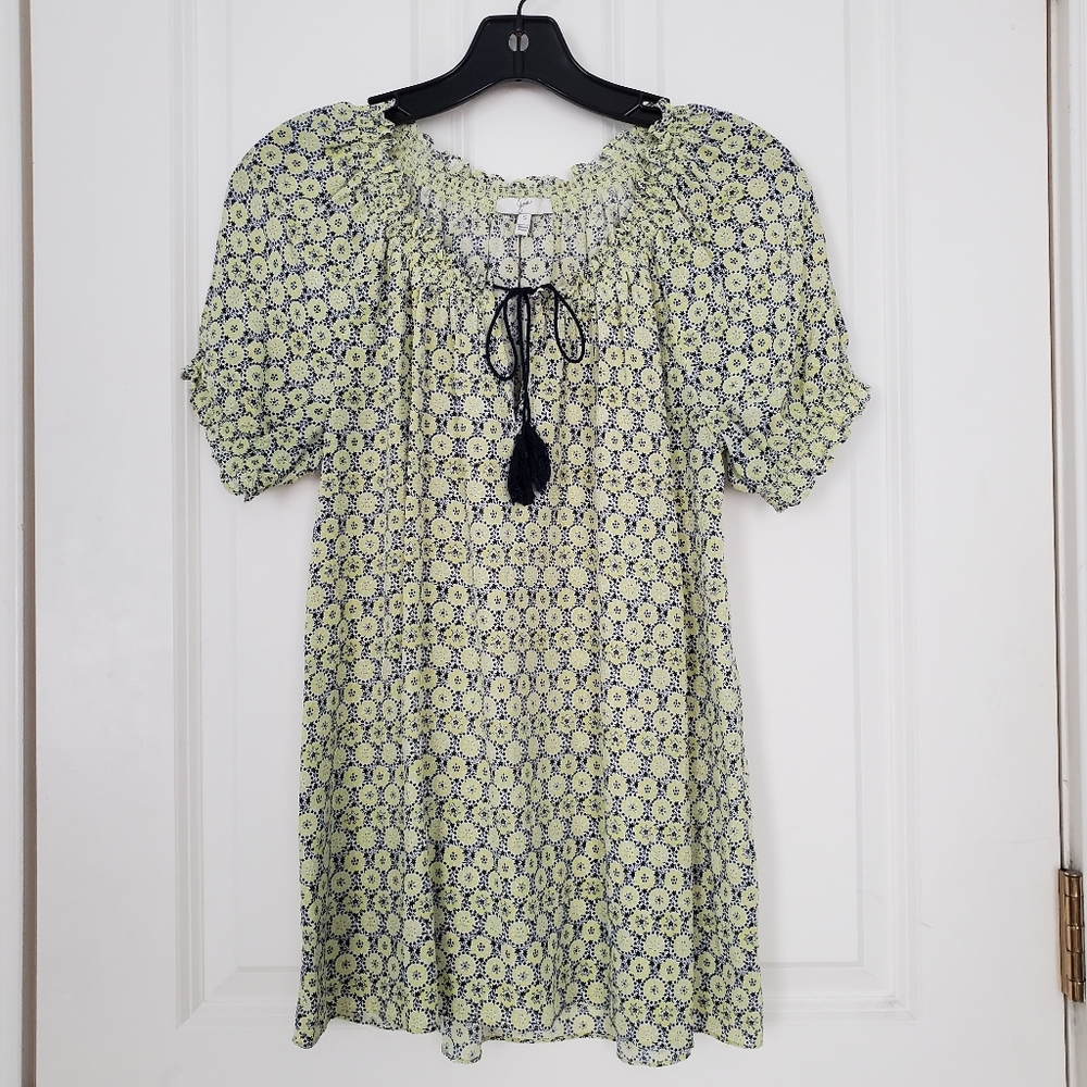Joie Printed Silk Masha Green and Navy Blouse S